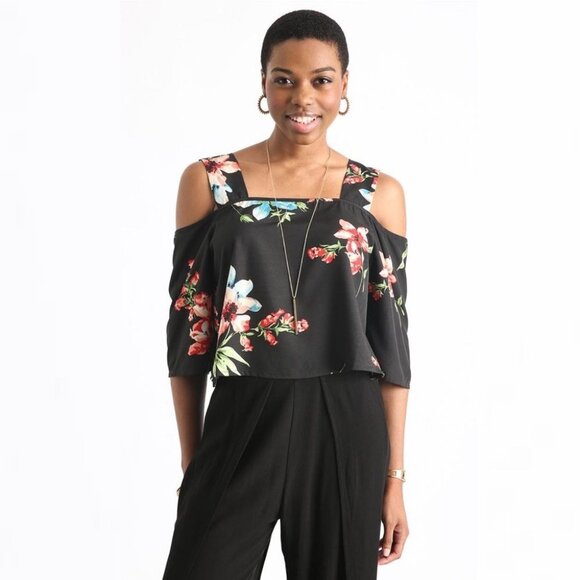 Walter Baker Gigi Cold Shoulder Floral Crop Top South Moon Under Black Size XS - Picture 2 of 10